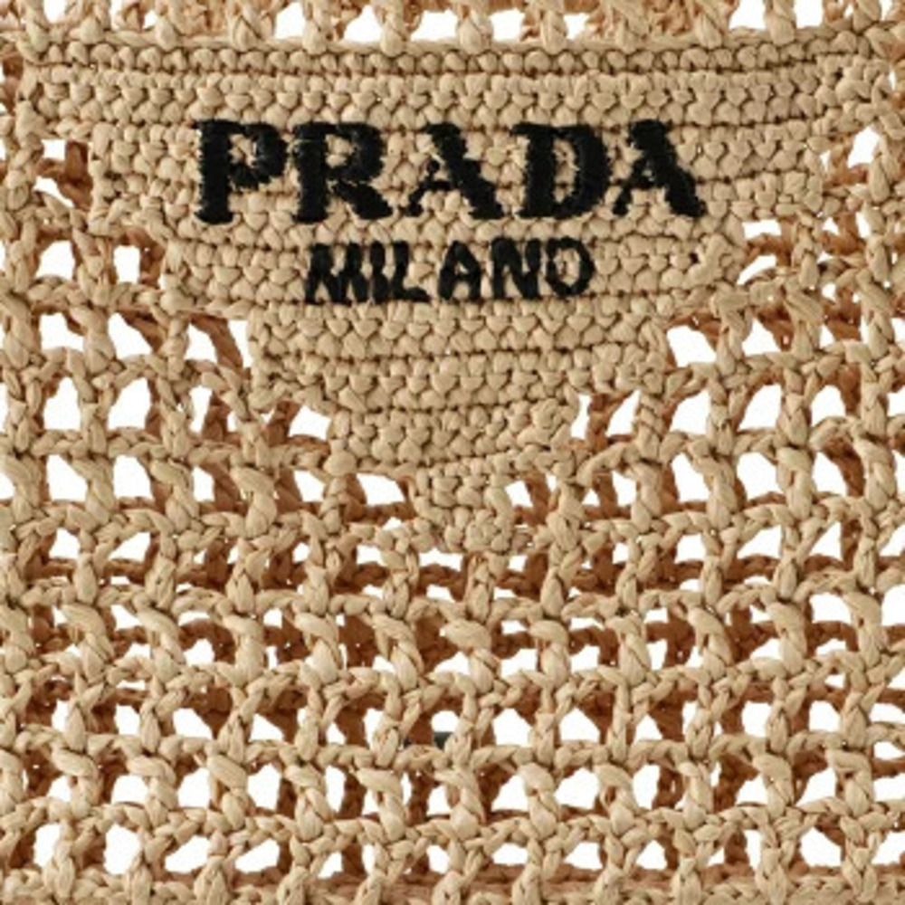 Prada Raffia Tote Bag Triangle Logo Straw - Picture 5 of 8